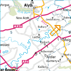 A map of the Cardean area near Meigle