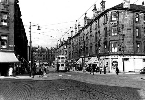 Modern Glasgow with tenement building