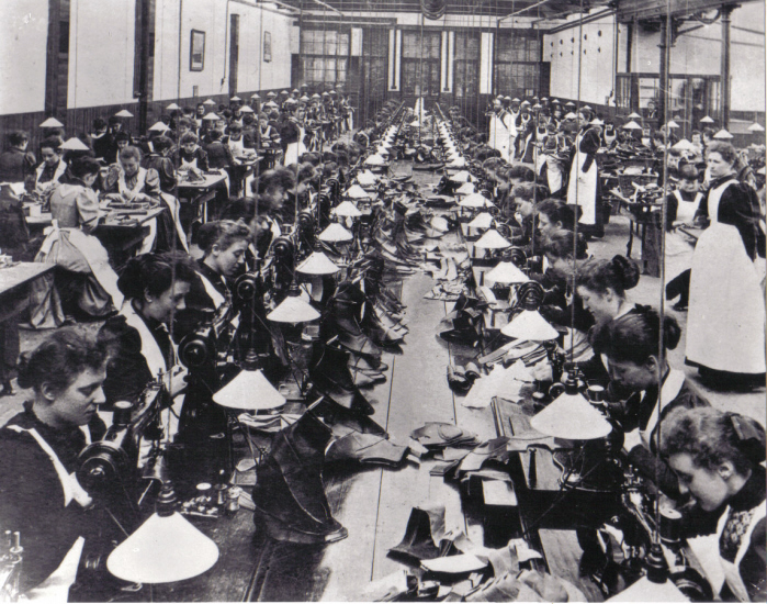 women in a shoemaking factory