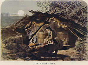 A depiction of an illicit whiskey still